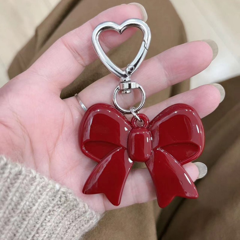26g Weight Keychain Classification 1 Piece Quantity Daily Occasion Acrylic Material Heart Shape, Bow Knot Pattern Plating Design Sweet Style 1 Piece Sweet Heart Shape Bow Knot Acrylic Plating Keychain 4