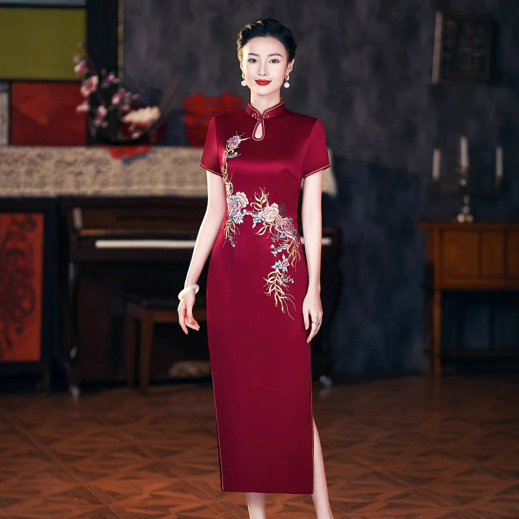 Молодые свадебные платья свекрови летние высококачественные ацетатные атласные вышивки свадебные благородные мамы чонсам