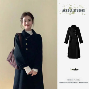 Black Petite Hepburn Woolen Coat Women's Coat Autumn and Winter 2024 New Korean Style Elegant Petite Coat Trendy
