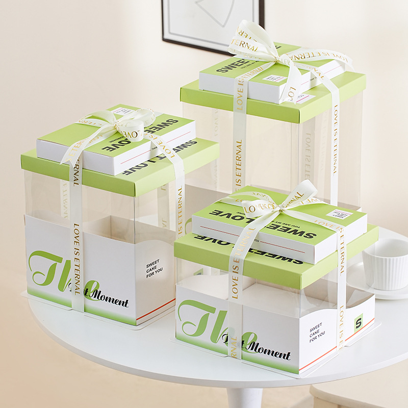 Caja de pastel de cumpleaños Caja de pastel totalmente transparente Nueva caja de embalaje de pastel con sello de cintura 6 6 8 8 10 10 12 pulgadas simple y doble