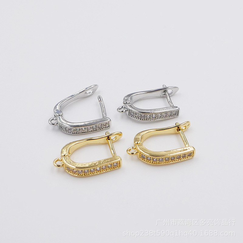 구리 귀걸이 전기 도금 18K 금 귀걸이 U 자형 세트 지르콘 귀걸이 여성 액세서리 보석 도매