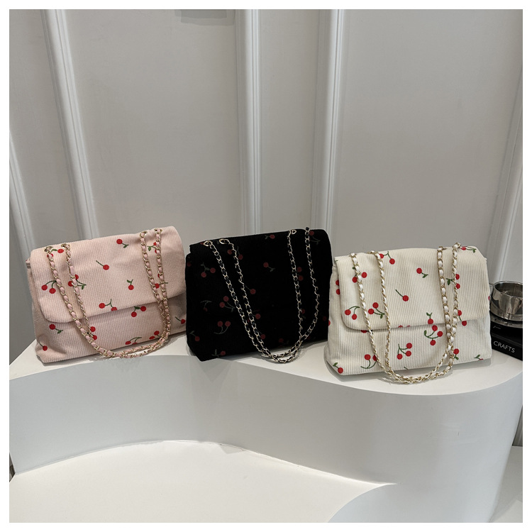 270g Weight Sewing Thread Fashion Element Magnetic Buckle Closure Type Single Shoulder Strap Strap Type Canvas Bag Bags Type Daily Occasion Canvas Material Cherry Pattern All Seasons Season Women's Gender Cute Style Square Shape Women's Canvas Cherry Cute Sewing Thread Square Magnetic Buckle Canvas Bag 13