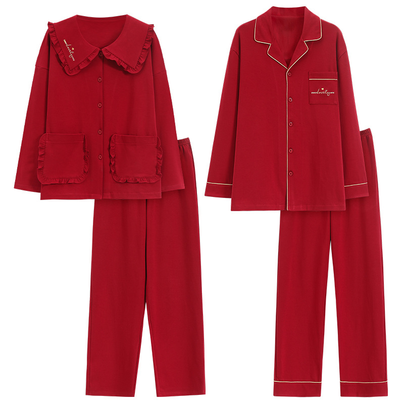 Pijamas DE BODA traje de pareja de boda de algodón puro boda rojo festivo novia dote ropa de hogar de alta gama para hombres y mujeres