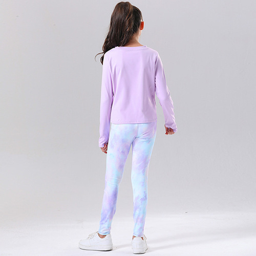 New style sportswear set for children, slim-fit elastic sun protection long-sleeved yoga pants with gradient fluorescent color