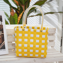 直编手工小方包透明把小清新塑编格子手工包铆钉方格手工包