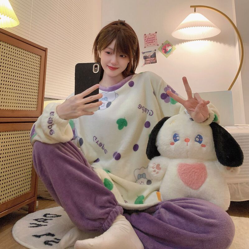 Winter New Pajamas Women Cheap Low Price Cartoon Home Clothes Skin Friendly Warm Flannel Nightwear Foreign Trade Wholesale