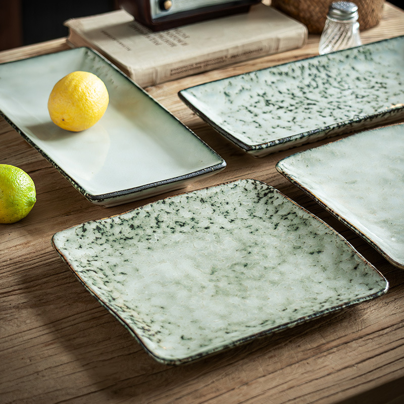 Placa cuadrada retro especial Placa de cerámica china placa occidental Placa de postre placa oscilante hogar plato de pescado al vapor plato de sushi