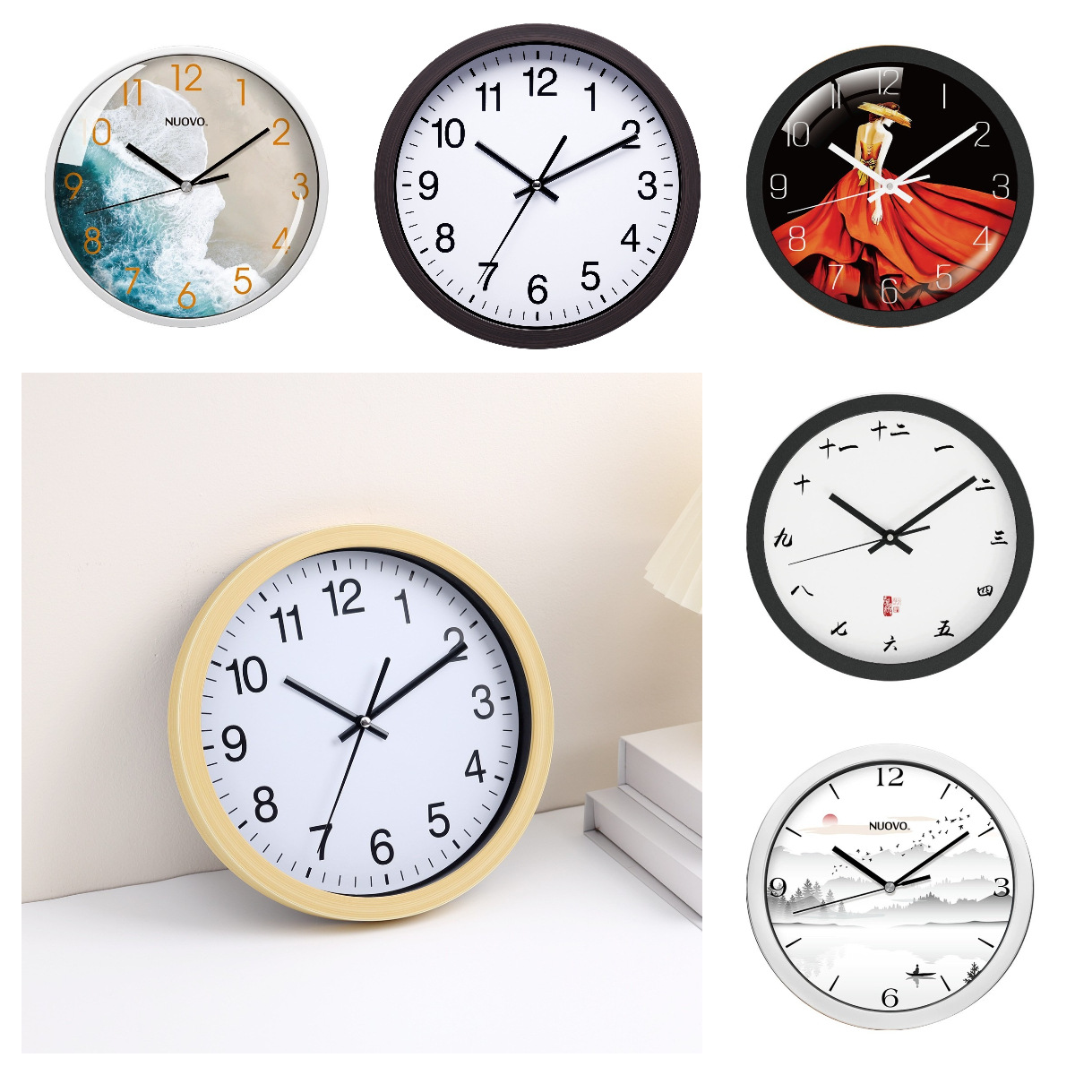 Venta de liquidación de reloj silencioso para sala/hogar (8-12 pulgadas), reloj de pared simple de moda sin perforación, venta al por mayor