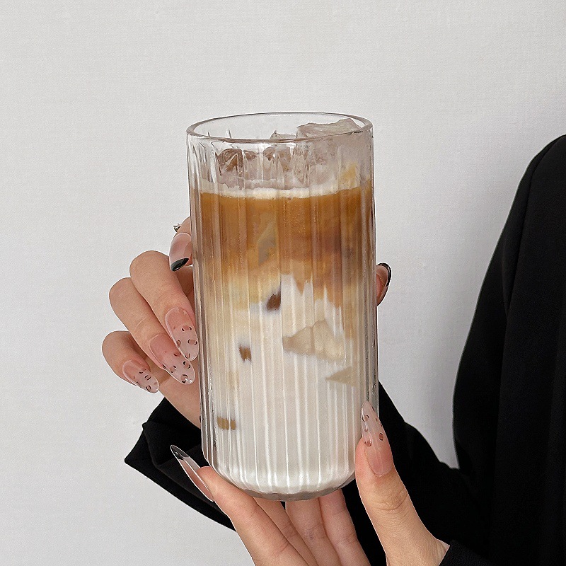 Tazas de vidrio con patrón de espada, tazas de café americanas de hielo, tazas de café de latte transparentes, tazas de bebida, tazas de agua para el hogar
