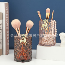 新款欧美轻奢风金属装饰玻璃化妆刷收纳筒花瓶创意笔筒颜色选做