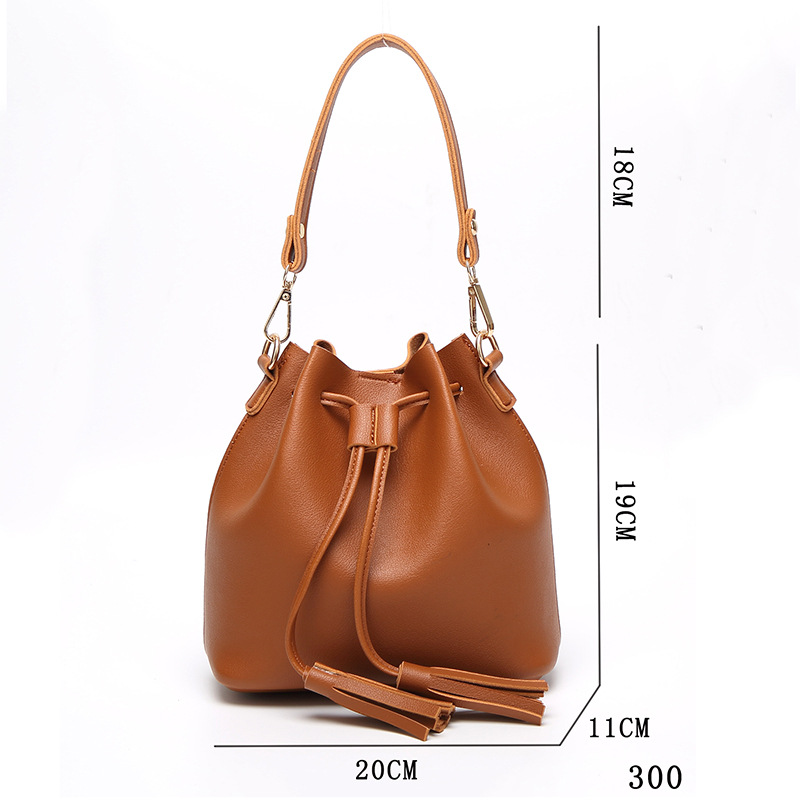 New Fashion All-match Pu Bucket Bag Drawstring Solid Color Soft Surface Bag display picture 8