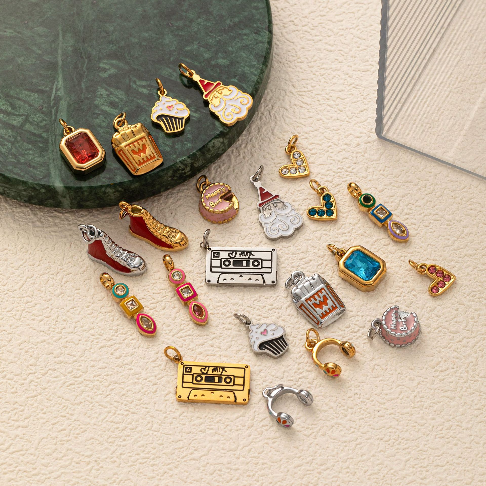 5g Weight 0.03µm Gold Plating Thickness PVD Coated Gold Plating Process Pendant Jewelry Making Type 18K Gold Plated Plating Material Zircon Inlay Material No Chain Chain Material 1 Piece Quantity Daily Occasion 304 Stainless Steel Material Heart Shape, Tape, French Fries, Cake Pattern All Seasons Season Women's Gender Cute Style Plating Craft 1 Piece 304 Stainless Steel 18K Gold Plated Heart Shape Tape French Fries Polished Pendant 1