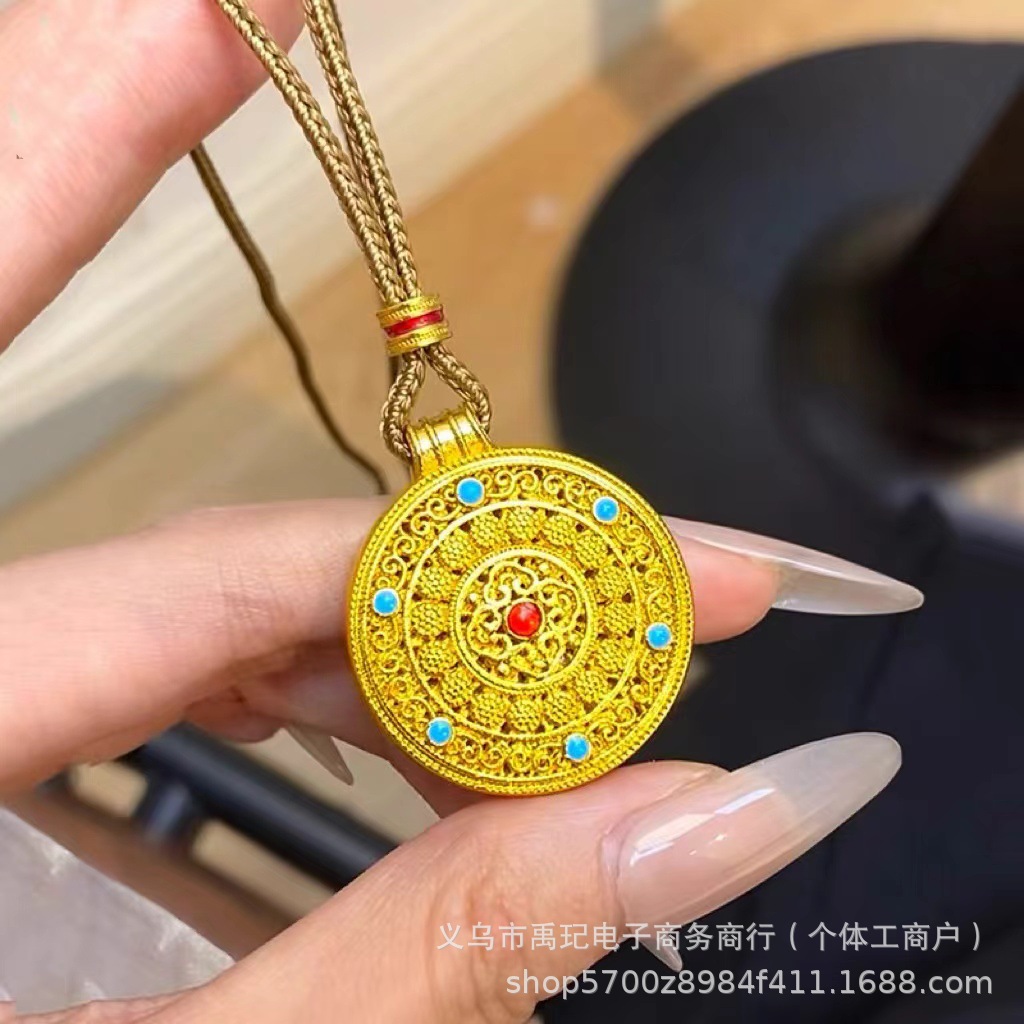 금 모래 실크 상서로운 8 보물 나침반 펜던트 목걸이 여성의 구리 금도금 DIY 액세서리 도매 WEI XUE