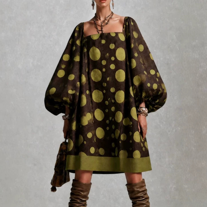 2026 Autumn European and American Fashion Lantern Sleeve Off-Shoulder Dress, Exclusively for Cross-Border, Vintage Polka Dot Mini Dress 2026 Autumn European and American Fashion Lantern Sleeve Off-Shoulder Dress, Exclusively for Cross-Border, Vintage Polka Dot Mini Dress