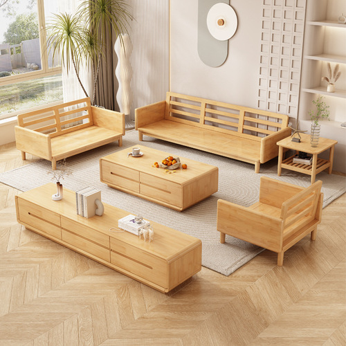 北欧实木布艺沙发客厅组合日式简约白色奶油风家具小户型原木沙发