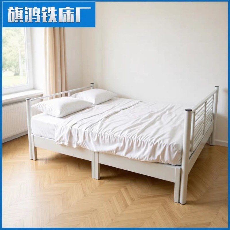 Zhangmutou double iron bed wholesale 60 round tube 1.2 1.5 meters six-legged padded rental apartment single-layer bed