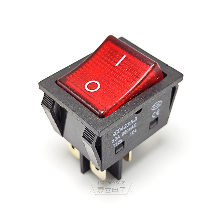 船型开关KCD4-201N红灯大电流30A开关4脚6脚翘板开关