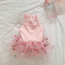 春夏新款狗狗蓬蓬裙子猫咪泰迪比熊约克夏博美连身裙樱桃印花衣服