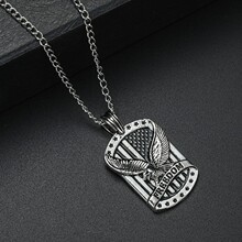 Temu热卖老鹰飞雕吊坠项链男士美式风格银时尚首饰