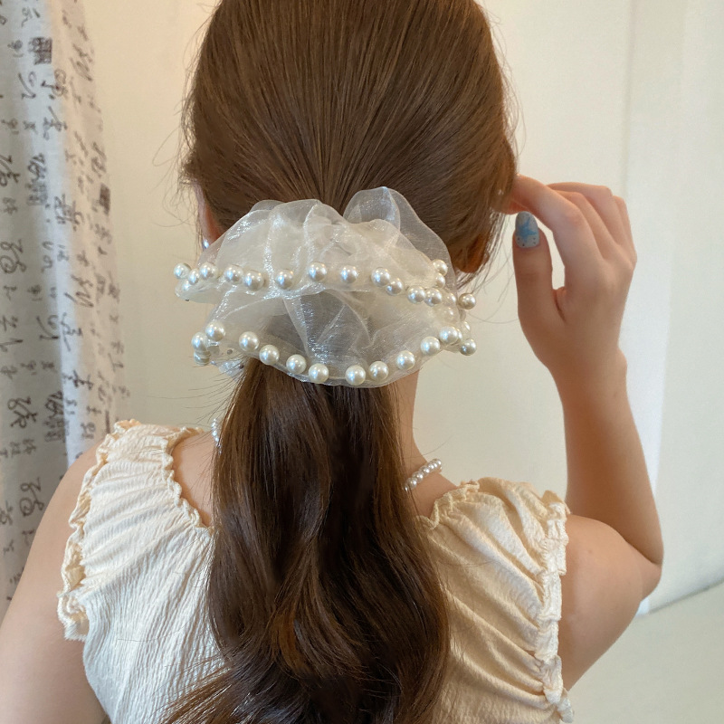Hepburn viento estrella perla intestino grueso anillo de cabello bolas de cabello cuerda de cabello correa de goma cabello cabeza cuerda de caballo tocado