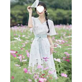 小个子连衣裙女夏小清新亲肤文艺改良汉服碎花裙温柔仙气收腰显瘦