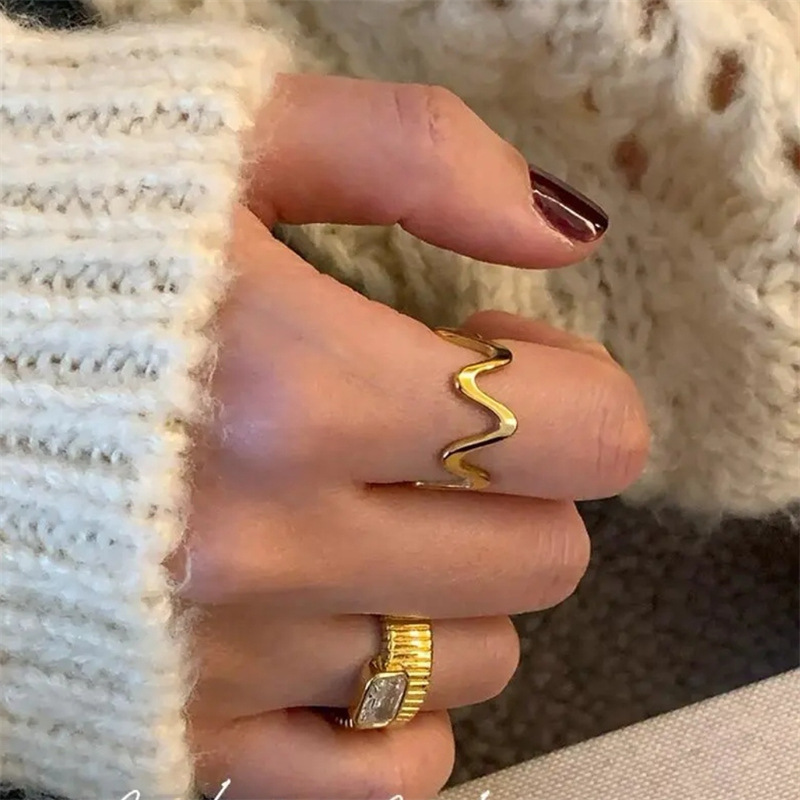 6, 9 Ring Size Retro Lady Streetwear Geometric Stainless Steel Rings