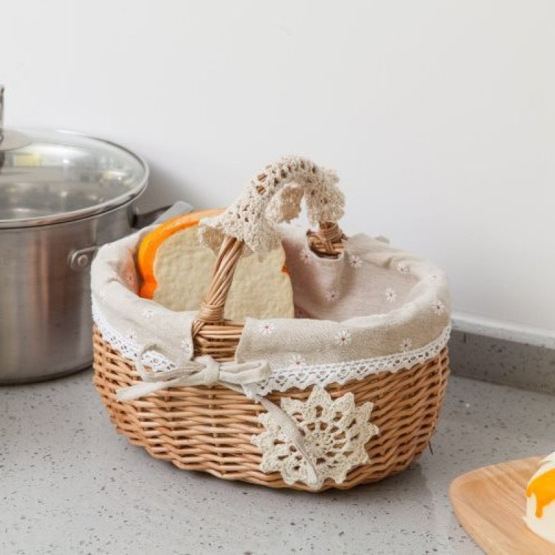 Cestas de bambú de vid de trenzado cestas de picnic cestas de almacenamiento cestas de frutas de trenzado cestas pastorales con cubierta de mesa