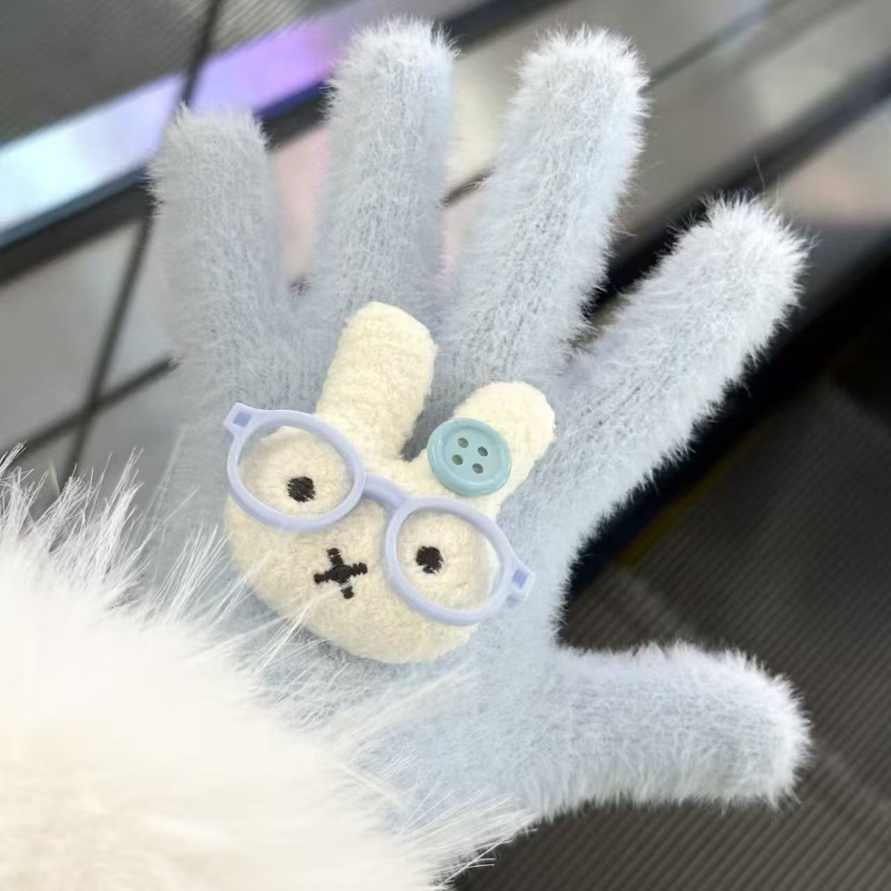 파란색 안경 토끼 장갑 한 켤레 [개별 포장]