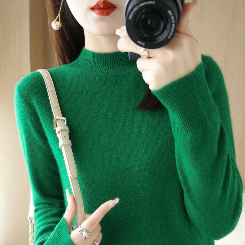 2025 Spring and Autumn New Half-Turtleneck Base Shirt Women's Knitted Sweater Short Style Wholesale 2025 Spring and Autumn New Half-Turtleneck Base Shirt Women's Knitted Sweater Short Style Wholesale