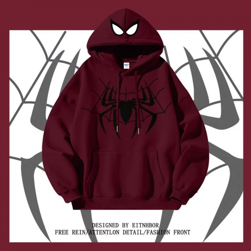 New American Retro Hip-Hop Spider-Man Hooded Sweatshirt for Men and Women, Loose Trendy Couple's Jacket for Spring and Autumn