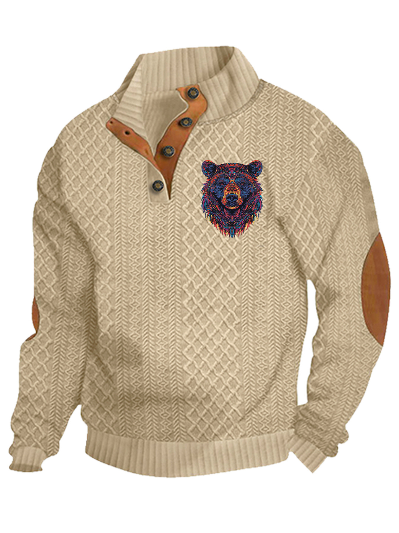 Transfronterizos Amazon otoño invierno caliente tamaño europeo para hombres al aire libre imitación de cuello de manga larga impresa hoodie de tres botones