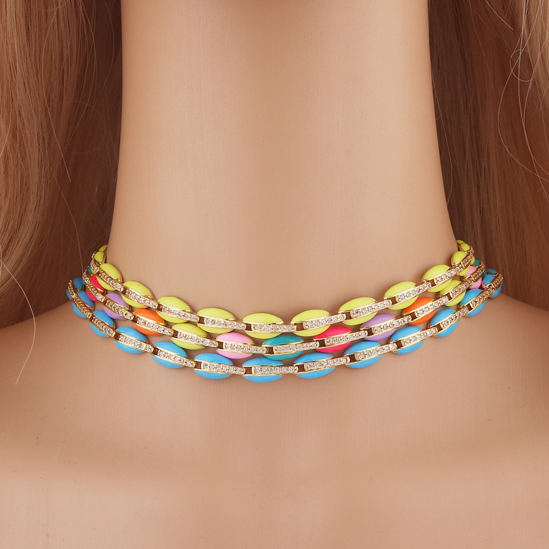 Fashion Geometric Copper Choker Inlay Zircon Copper Necklaces