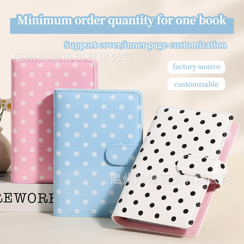 Cross-Border A6 Polka Dot Notebook with Removable Leather Cover, Money-Saving Notebook, Magnetic Notebook, in Stock
