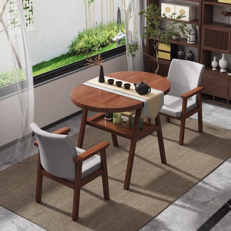 Balcón de madera maciza mesa de té pequeña mesa de centro de sentido artístico 2025 nuevo área de ocio para el hogar mesa de té de madera china combinación de mesa y silla