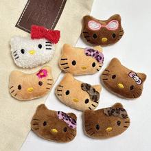 DIY手工夏威夷豹纹黑皮Kitty猫毛绒卡通公仔发圈发绳发夹胸针配饰