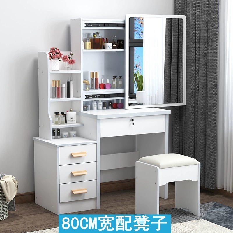 Tocador para apartamentos pequeños, montaje moderno y sencillo, espejo deslizante para dormitorio de princesa, mesa de maquillaje con panel de almacenamiento creativo.
