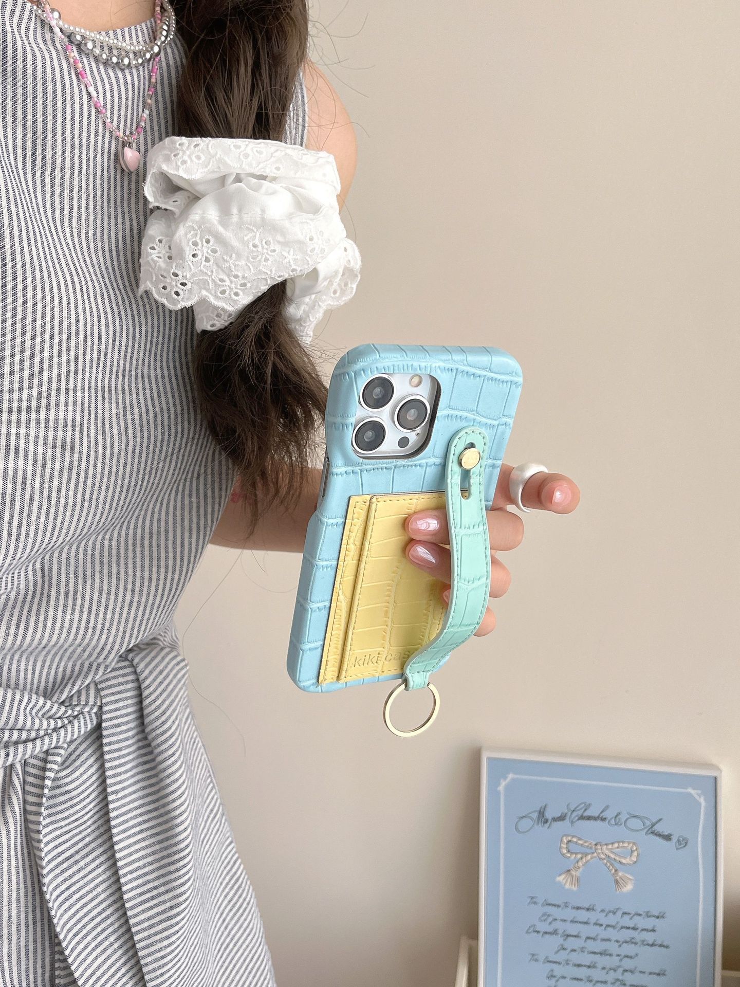 Bolso de tarjeta con estampado de cuero en contraste para niña ins para estuche para teléfono móvil iPhone16ProMax 12 Apple 13/14PM femenino 15