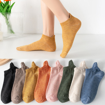 new pattern summer Thin section Shallow mouth Short tube Solid Cotton socks Korean Edition College wind lady Boat socks wholesale