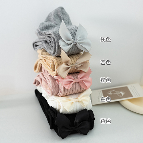 Cross-border supply large bow straight bar children's pantyhose spring and autumn thin large PP baby infant base socks and pants