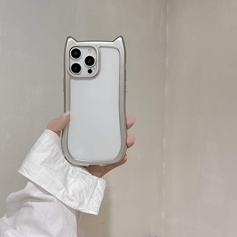 Electroplated Special-Shaped Silver Cat Ears Iphone17 Apple 16 Compatible 16Promax Phone Case Anti-Drop 17Air