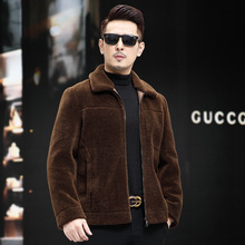 皮毛一体男羊羔毛皮夹克外套中年加大码羊剪绒外套男皮草皮衣翻领