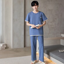 2026夏季新款纯棉睡衣男双口袋休闲家男士家居服两件套装一件代发