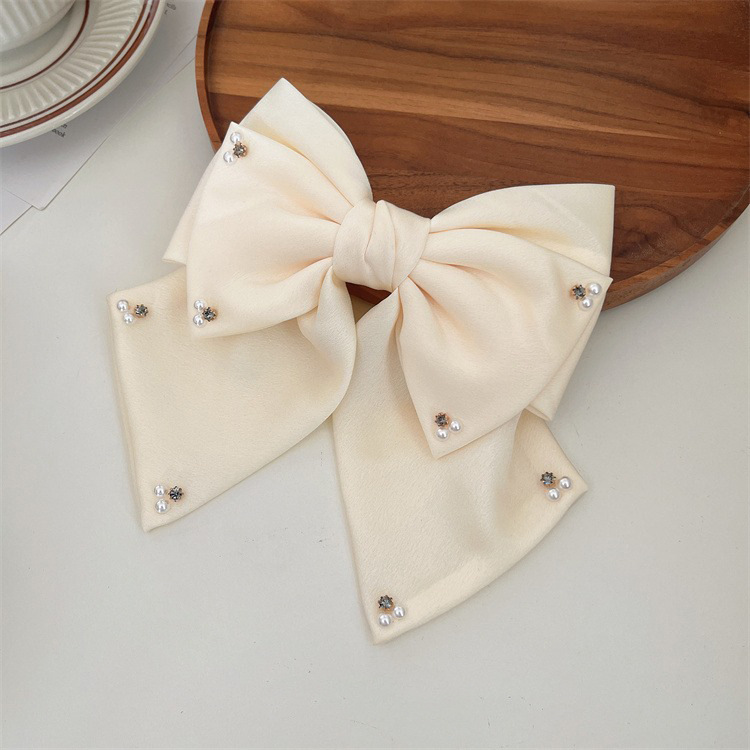 Women's Simple Style Bow Knot Cloth Rhinestones Pearl Hair Clip display picture 7