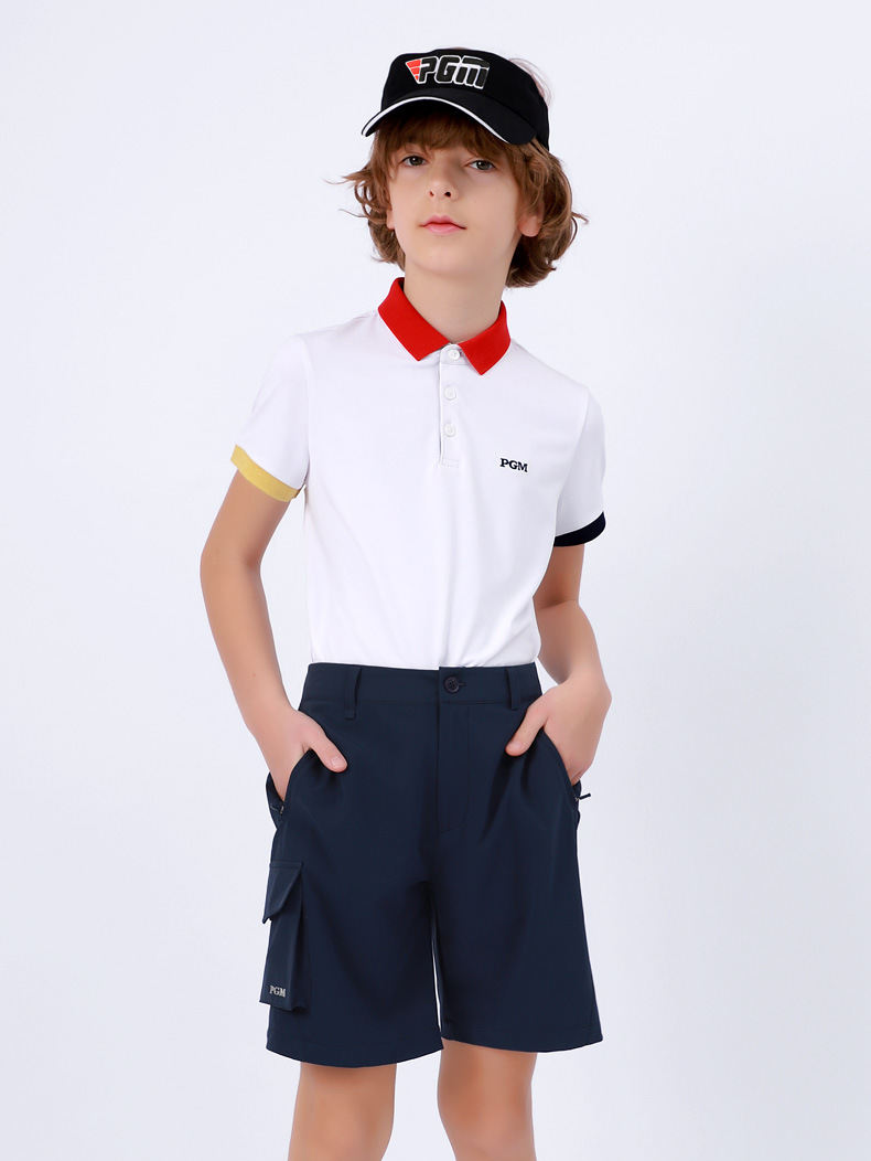 Quần short golf bé trai PGM co giãn thắt lưng thoáng khí nhanh khô — KUZ104 màu xám, KUZ104 màu xanh hải quân, KUZ104 màu trắng chi tiết 2