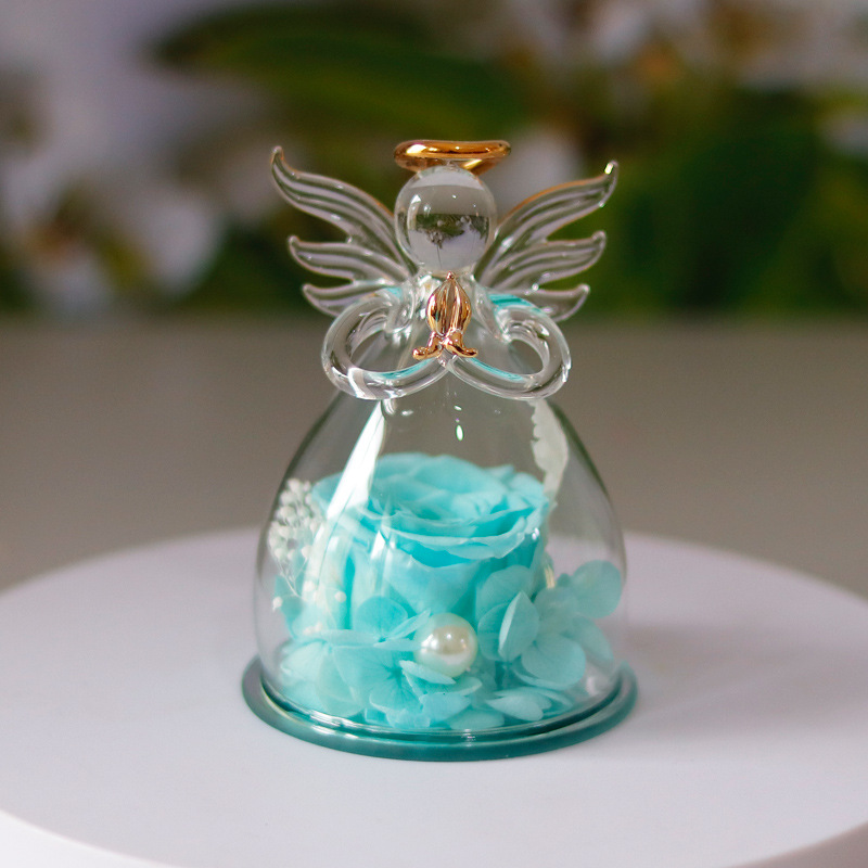 Comercio electrónico transfronterizo cubierta de vidrio flor eterna angelito rosa eterna Navidad regalo del día de San Valentín cubierta de vidrio decoración