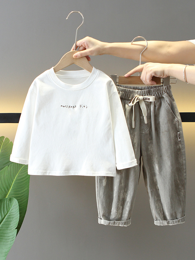 6158 Traje de otoño para niños 2024 Nuevo estilo de moda para niños de primavera y otoño chaqueta de suéter traje de tres piezas para bebés