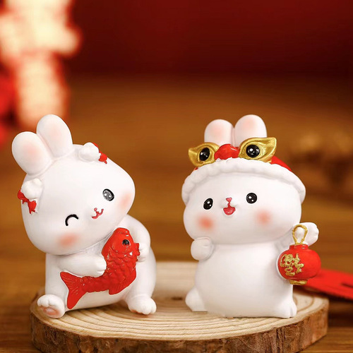 New Year Resin Zodiac Gift Lucky Rabbit Ornament Cute Cute Rabbit Car Interior Decorative Item Wholesale