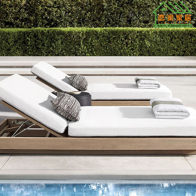 Ventas directas de la fábrica Myanmar teca al aire libre cama plegable playa reclinable Villa Club doble reclinable muebles de ocio