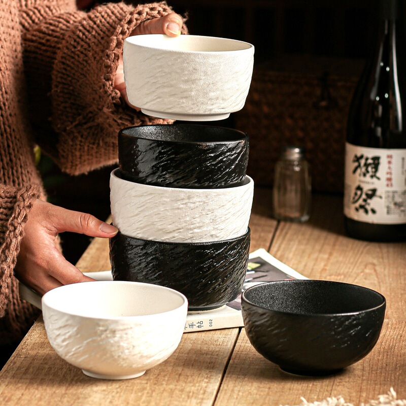 [Manufacturer Wholesale] Supermarket Supply White Soup Bowl for Home Use, Simple Stone Pattern Embossed High-Temperature Resistant Small Bowl for Eating