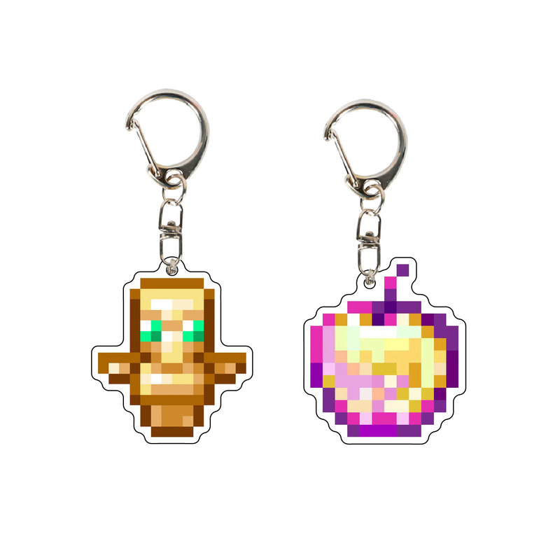 Minecraft Keychain with the Unkillable Totem and Enchanted Golden Apple, Custom Acrylic Pendant